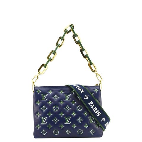 LOUIS VUITTON Coussin PM Monogram Embossed Leather Crossbody Bag Blue
