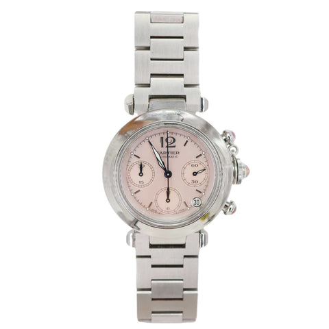 Cartier Pasha C Automatic Chronograph Stainless Steel Pink Mop Dial Watch 35mm