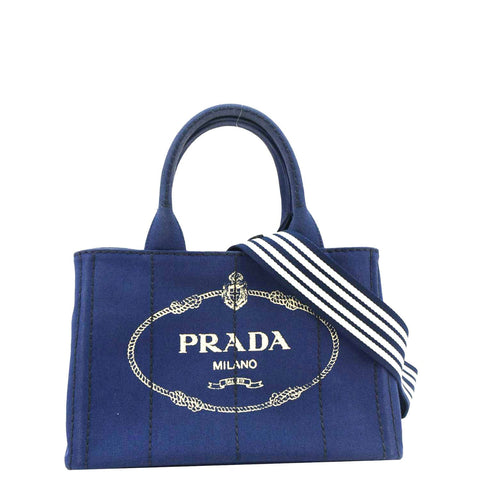 PRADA Canapa Denim Tote Bag Dark Blue