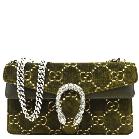 GUCCI Dionysus Small GG Velvet Shoulder Bag Olive 499623