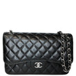 CHANEL Jumbo Double Flap Quilted Caviar Leather Shoulder Bag Black