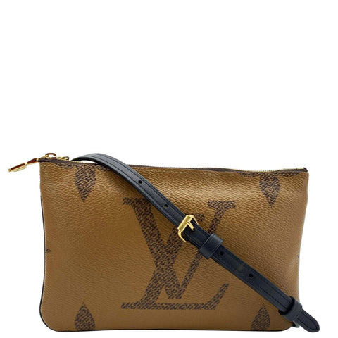LOUIS VUITTON Double Zip Pochette Giant Monogram Reverse Canvas Crossbody Bag Brown