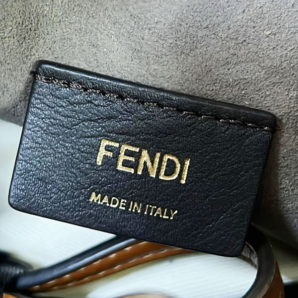 FENDI Mon Tresor Leather Bucket Hobo Bag Brown
