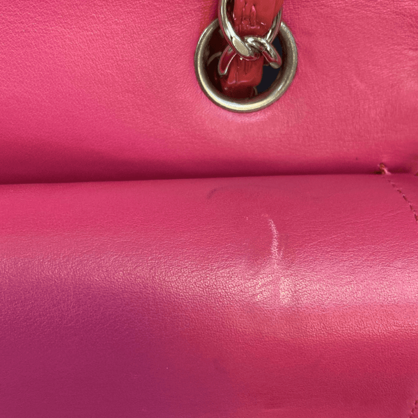 CHANEL Classic Double Flap Medium Quilted Patent Leather Shoulder Bag Light Pink