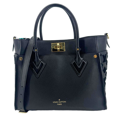 LOUIS VUITTON On My Side MM Monogram Tuffetage Leather Shoulder Bag Black