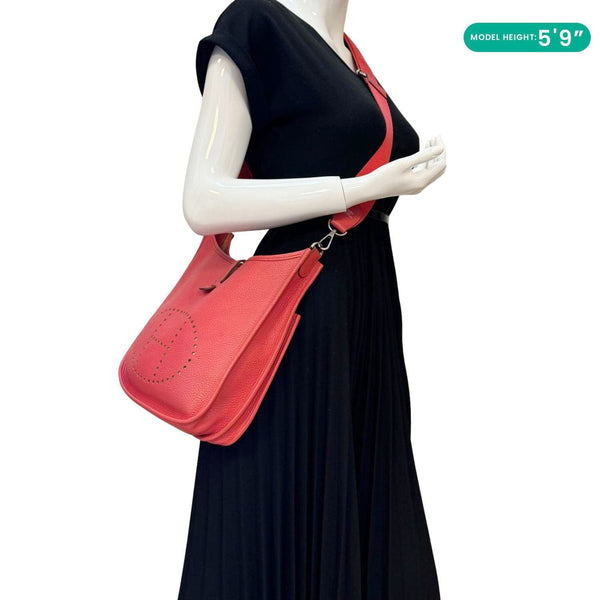 HERMES Evelyne PM Clemence Leather Crossbody Bag Red
