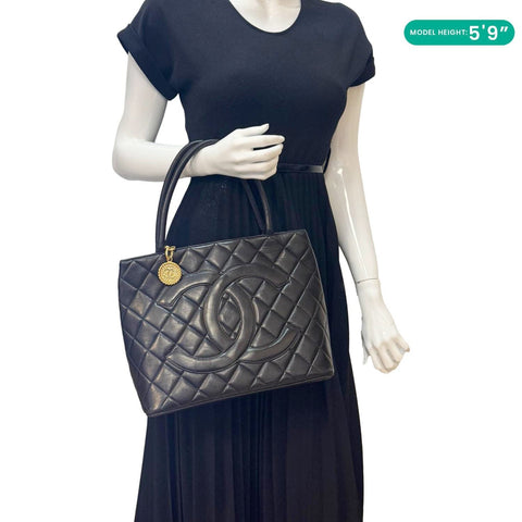 CHANEL Medallion Quilted Leather Tote Bag Black