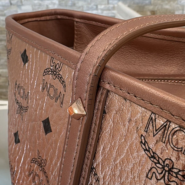 MCM Reversible Liz Medium Metallic Visetos Canvas Shopper Tote Bag Rose Gold