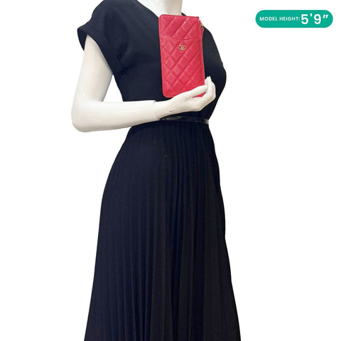 CHANEL Classic Flat Quilted Caviar Leather Wallet Pouch Red