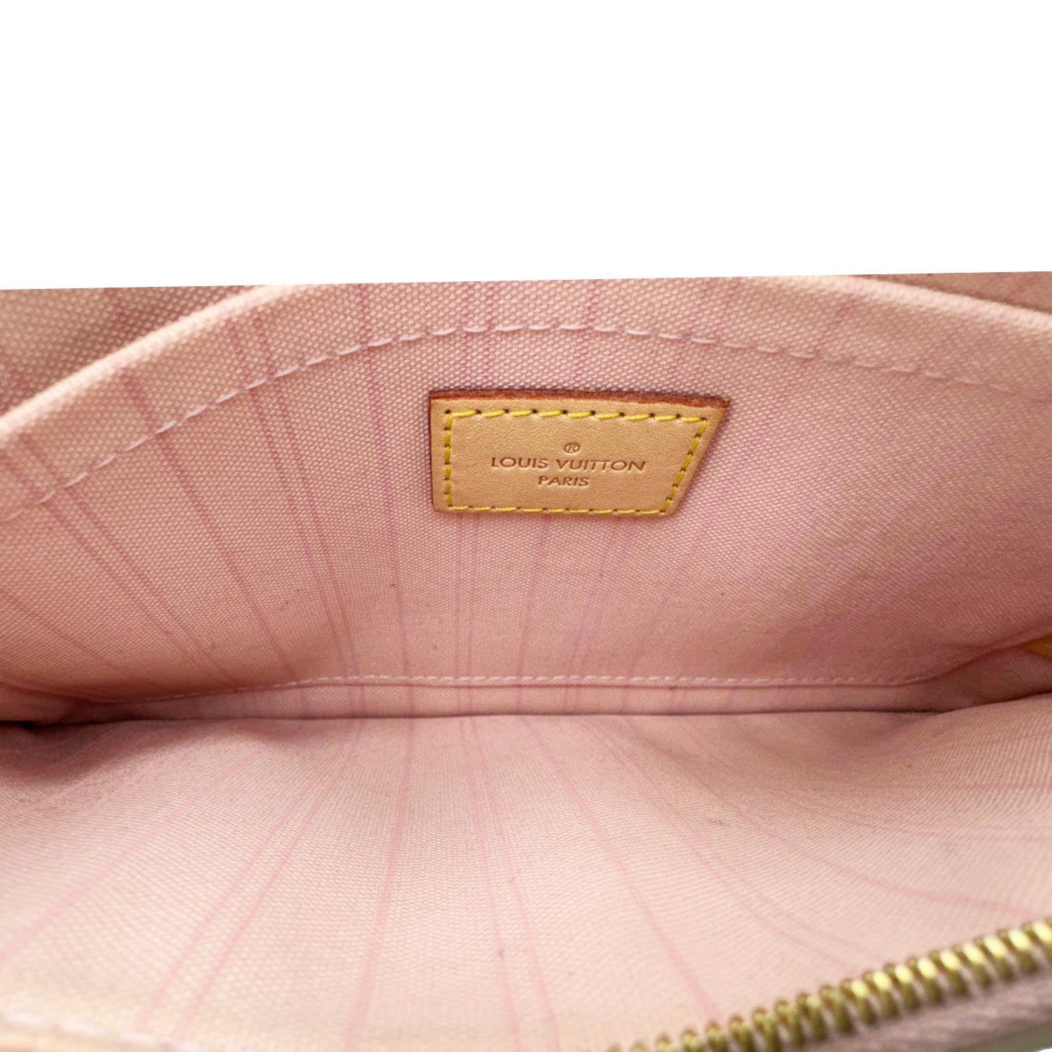 LOUIS VUITTON Neverfull Damier Azur Pochette Wristlet Rose Ballerine