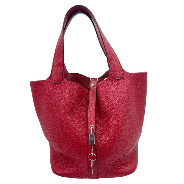 HERMES Picotin Lock 22 Taurillon Clemence Leather Hobo Bag Red