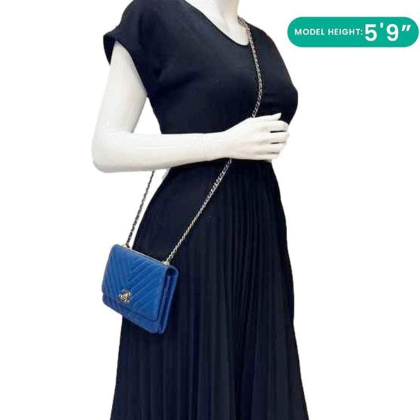 CHANEL Trendy CC Quilted Leather Wallet On Chain Crossbody Bag Blue