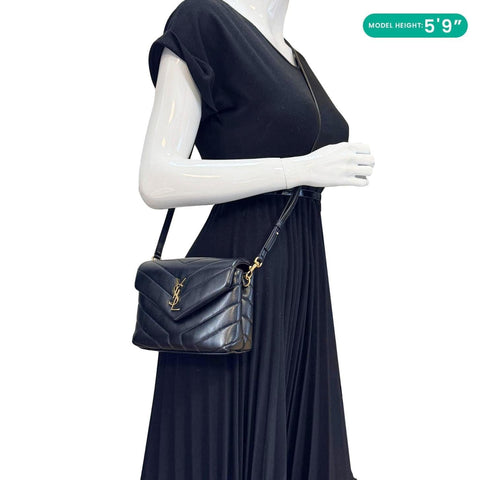 YVES SAINT LAURENT Loulou Toy Calfskin Leather Crossbody Bag Black