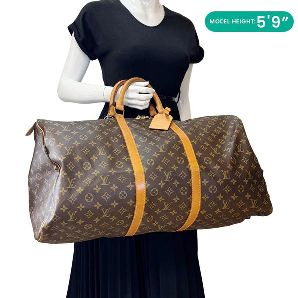 LOUIS VUITTON Keepall 60 Monogram Canvas Travel Bag Brown