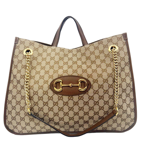GUCCI Horsebit 1955 Large GG Canvas Tote Bag Beige 623695