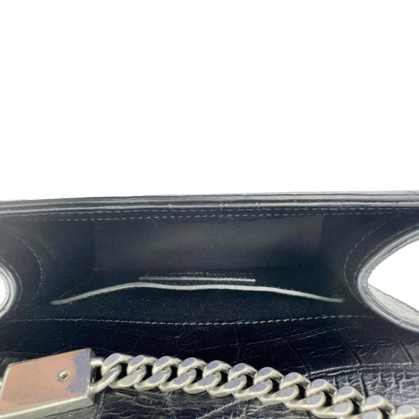 YVES SAINT LAURENT Kate Tassel Crocodile Embossed Leather Crossbody Bag Black