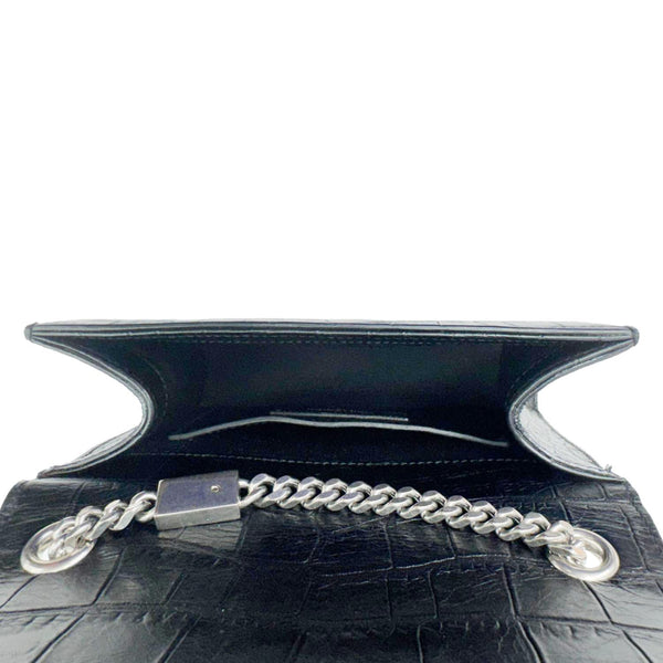 YVES SAINT LAURENT Kate Tassel Crocodile Embossed Leather Crossbody Bag Black