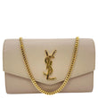 YVES SAINT LAURENT Uptown Grain De Poudre Leather Chain Wallet Cream