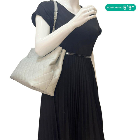 CHANEL Large Quilted Leather Shopping Tote Bag Ice Blue