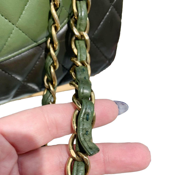 CHANEL Classic Jumbo Double Flap Quilted Lambskin Leather Shoulder Bag Green