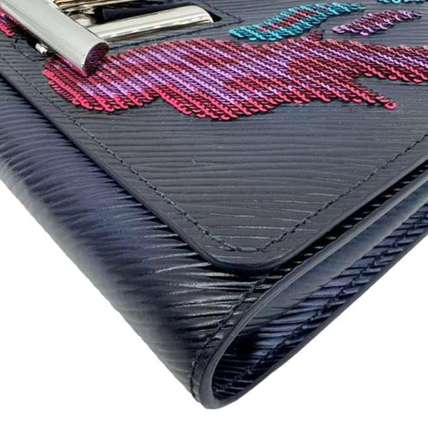 LOUIS VUITTON Twist Sequins Epi Leather Chain Wallet Purple