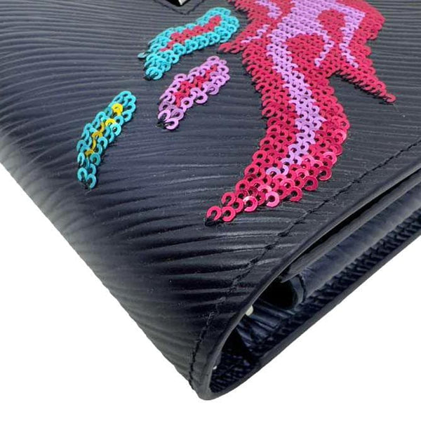 LOUIS VUITTON Twist Sequins Epi Leather Chain Wallet Purple