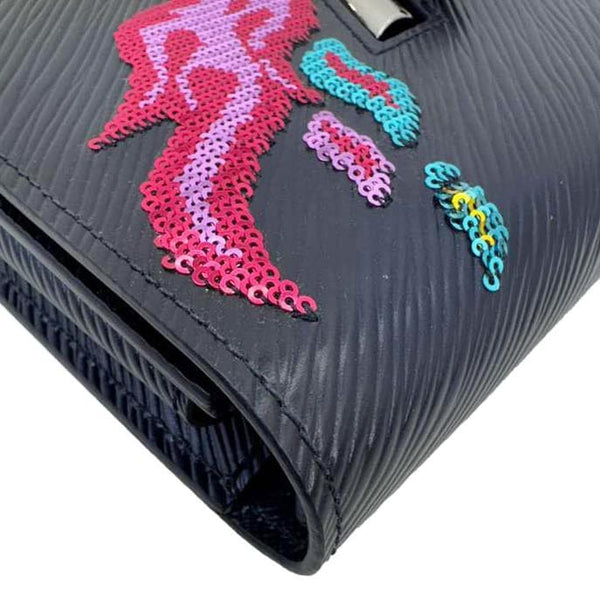 LOUIS VUITTON Twist Sequins Epi Leather Chain Wallet Purple
