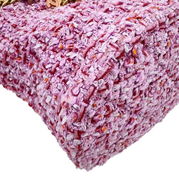 CHANEL Pending CC Tweed Enamel Drawstring Tote Bucket Bag Pink
