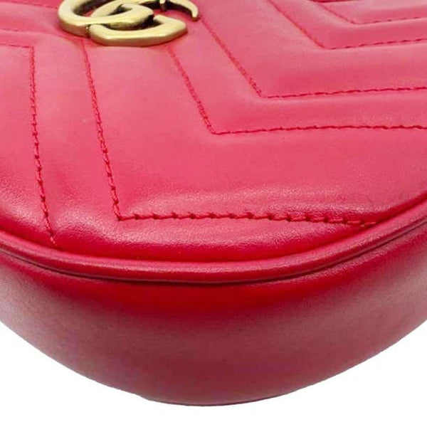 GUCCI GG Marmont Half Moon Mini Leather Shoulder Bag Red 699514