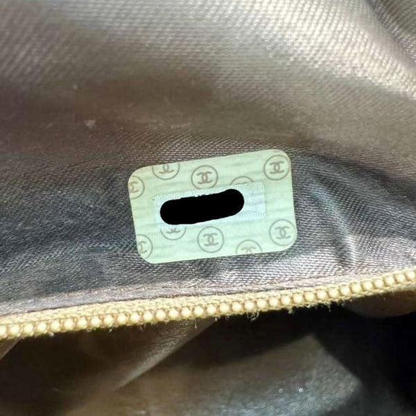 CHANEL Straight Flap Quilted Caviar Leather Shoulder Bag Sand Beige