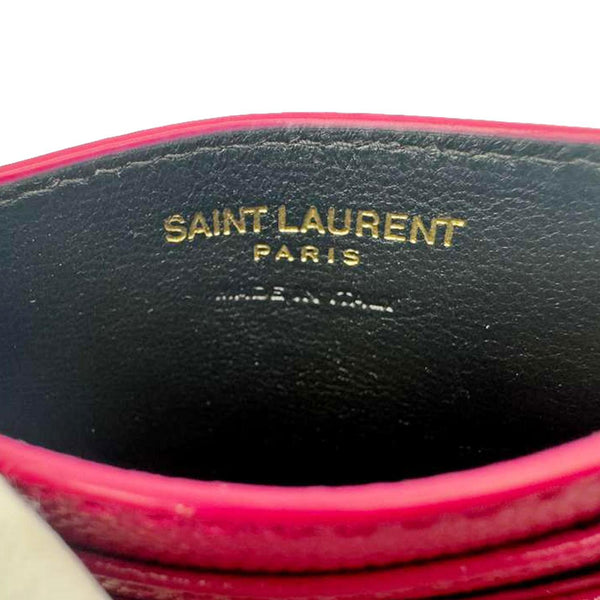 YVES SAINT LAURENT Cassandre Monogram Grain De Poudre Leather Card Holder Pink