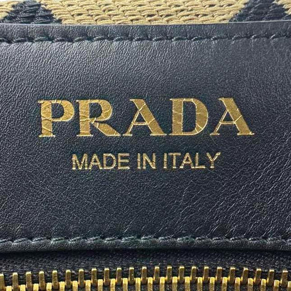 PRADA Symbole Embroidered Canvas Tote Bag Beige