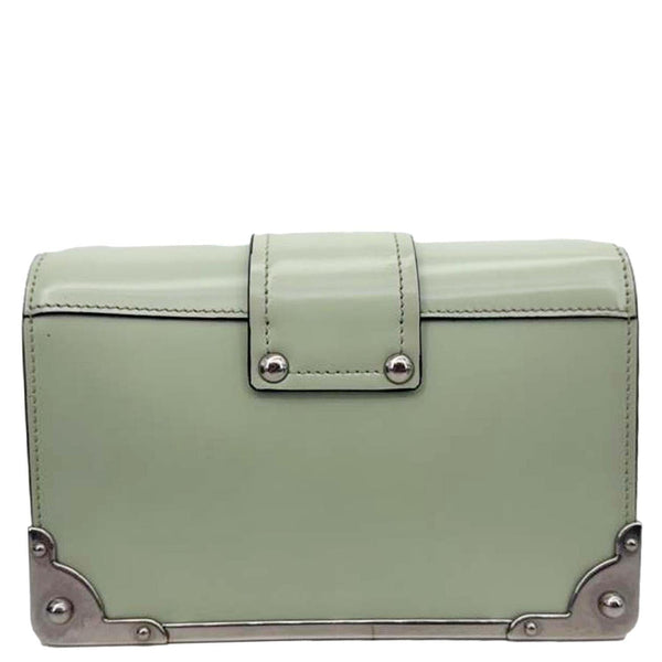 PRADA Cahier Spazzolato Soft Calfskin Leather Crossbody Bag Light Green Matte