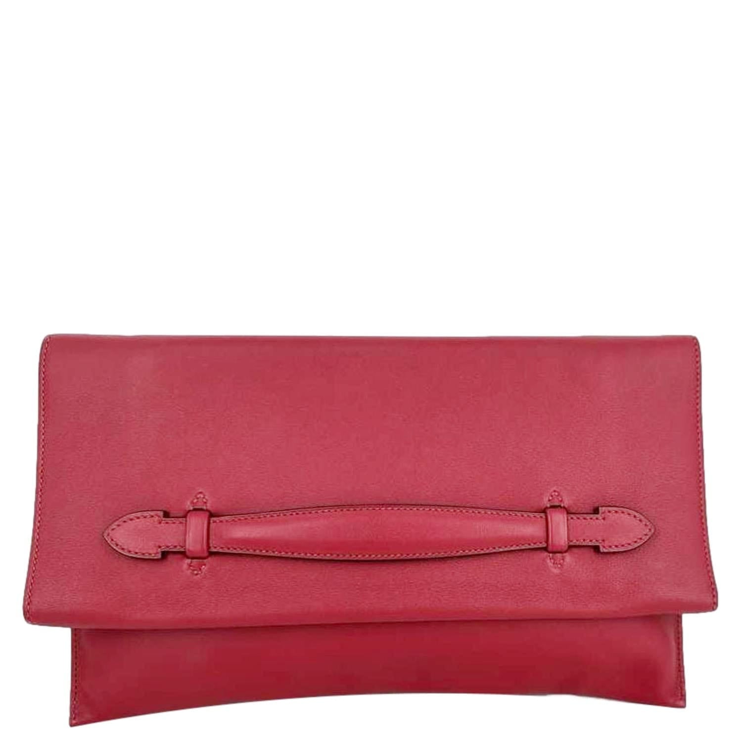 HERMES Pliplat Swift Leather Clutch Red