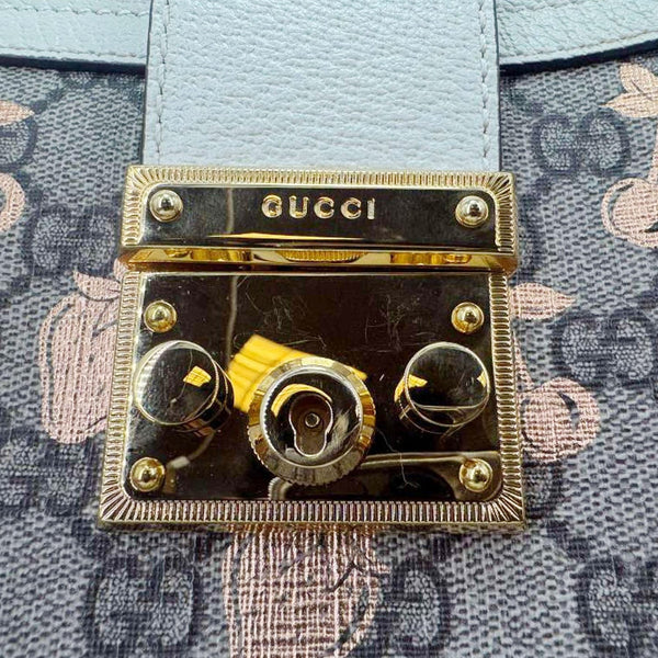 GUCCI Padlock Small GG Supreme Berry Canvas Tote Beige 498156
