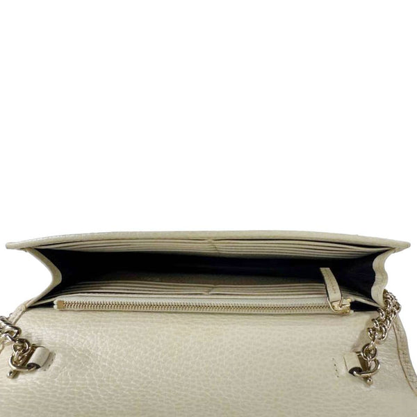GUCCI GG Interlocking Leather Wallet On Chain Crossbody Bag Off White 615523