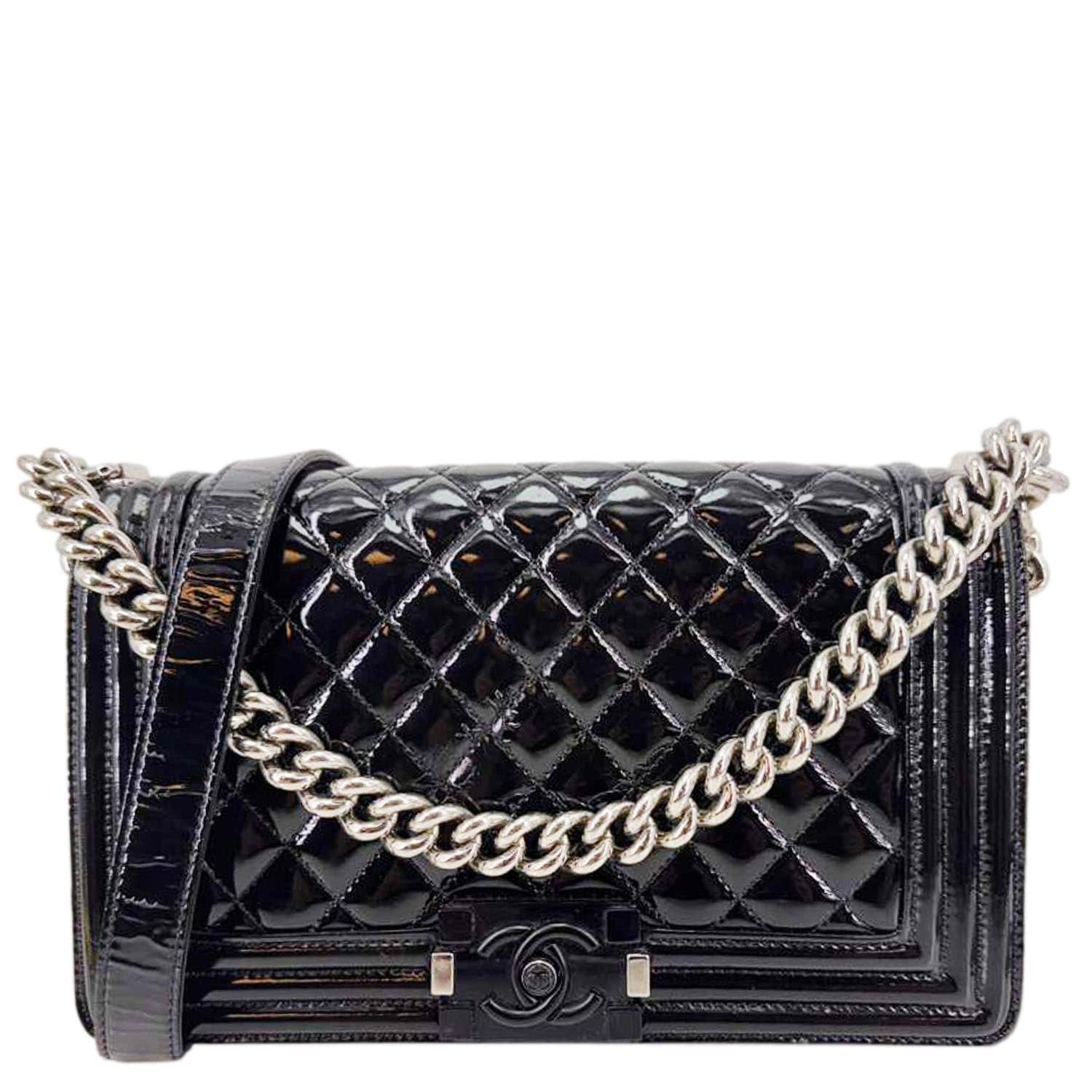 CHANEL Boy Flap Medium Plexiglass Patent Leather Crossbody Bag Black 20481641
