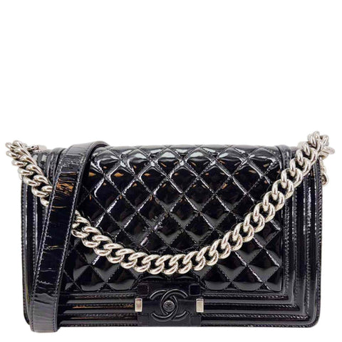 CHANEL Boy Flap Medium Plexiglass Patent Leather Crossbody Bag Black 20481641