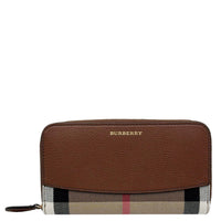 BURBERRY Elmore Grainy Calfskin House Check Zip Around Wallet Beige