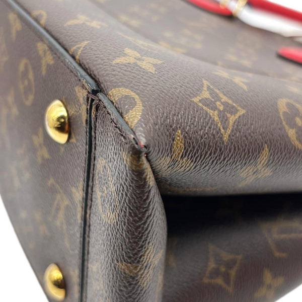 LOUIS VUITTON Flower Monogram Canvas Tote Shoulder Bag Coquelicot