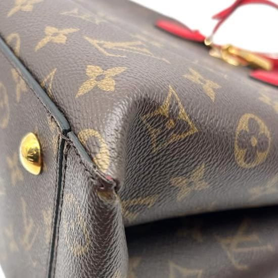 LOUIS VUITTON Flower Monogram Canvas Tote Shoulder Bag Coquelicot