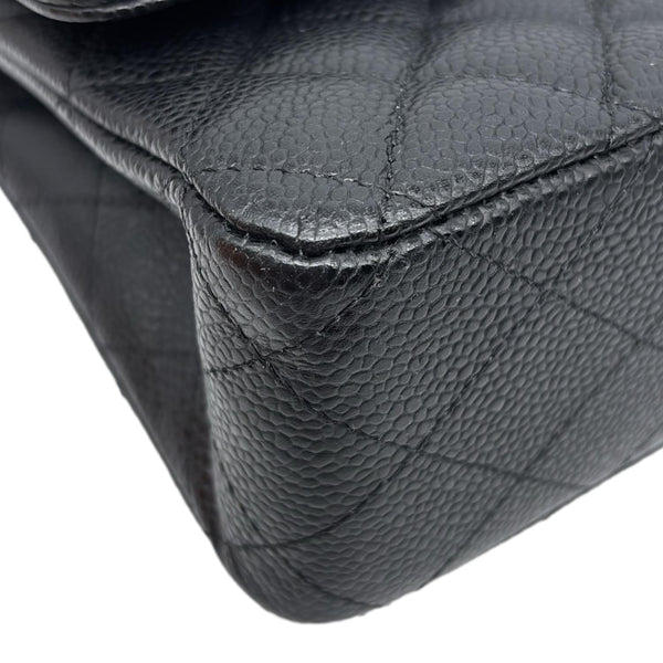 CHANEL Classic Double Flap Medium Quilted Caviar Leather Shoulder Bag Black