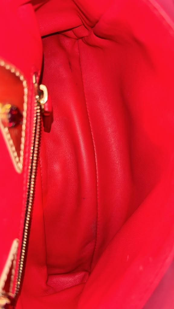 FENDI Peekaboo Nappa Leather Top Handle Crossbody Bag Red