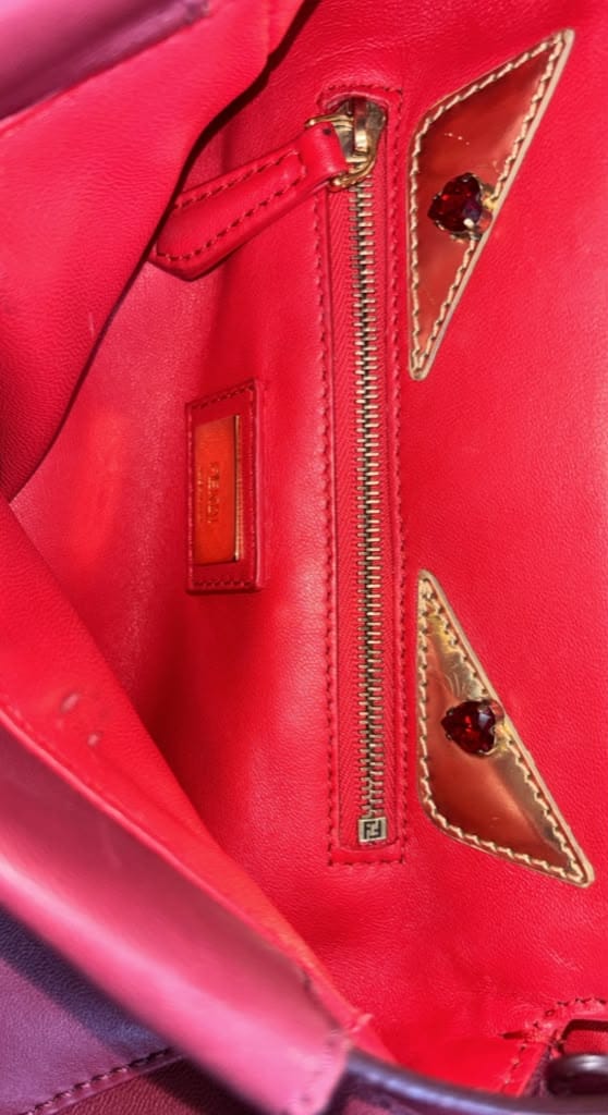 FENDI Peekaboo Nappa Leather Top Handle Crossbody Bag Red