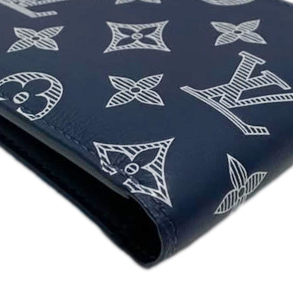 LOUIS VUITTON Porte Feuille Multiple Monogram Shadow Leather Wallet Navy Blue