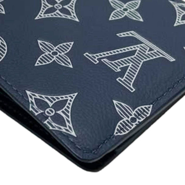 LOUIS VUITTON Porte Feuille Multiple Monogram Shadow Leather Wallet Navy Blue
