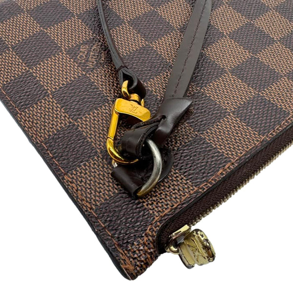 LOUIS VUITTON Neverfull Damier Ebene Pochette Wristlet Brown
