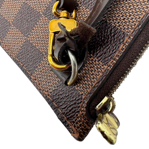 LOUIS VUITTON Neverfull Damier Ebene Pochette Wristlet Brown