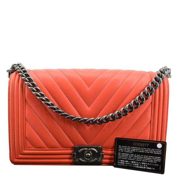 CHANEL Medium Boy Flap Chevron Quilted Calfskin Shoulder Bag Red