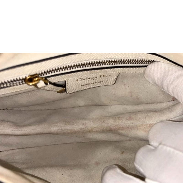 CHRISTIAN DIOR Saddle Smooth Calfskin Leather Satchel Bag Off White